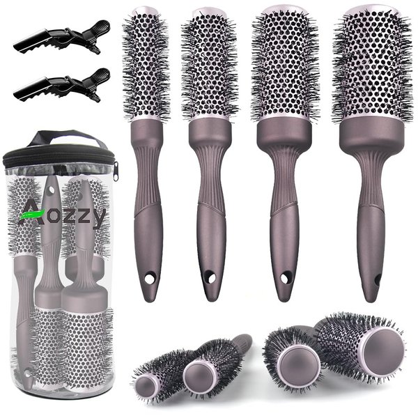 4pcs Round hair Brush Set for Blow Drying Curling, Professional curly hair brushBrush Leaves Hair Shiny Heat Styling Brush 4 Different Sizes Works Very Well with The Blow Dryer