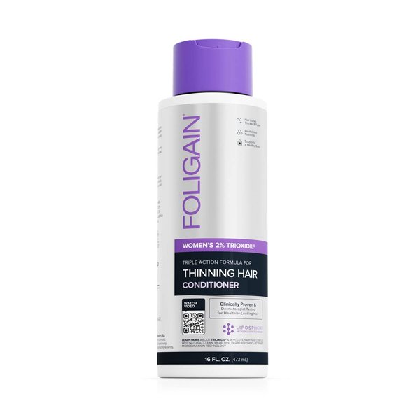 Foligain Triple Action Conditioner For Thinning Hair For Women with 2% Trioxidil | Hair Stimulating Conditioner | Women's Volumizing Conditioner (16oz) (15244)
