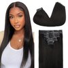 Seamless Clip in Hair Extensions Real Human Hair Silky Straight Seamless Hair extensions for Woman Invisible PU Weft Natural Black Thick Hair Extensions 120g with 8 Pcs 18 Clips (1B,12Inch)