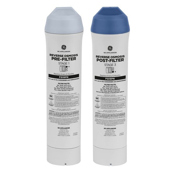 GE Pre & Post Filter Set Compatible with Select GE Under Sink Filtration Systems Including GXRQ18NBN, GNRQ18NBN, GXRV40TBN | Replace Every 6 Months | FQ18PN