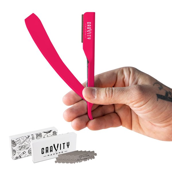 Professional Straight Razor - Ultra Exposed Straight Razor Kit with 10 Gravity Premium Blades, 2mm Exposed (Panthera)