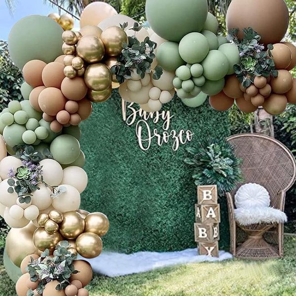 DUILE Sage Green Balloon Garland Kit, 163 Pcs, Natural Latex, Jungle Safari Woodland Birthday Decorations, Baby Shower, Wild One Party