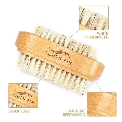 Two-side Wooden Nails Brushes for Fingers, Natural Wood and Bristle Cleaning Acrylic Nail Art Brush, Fingernail & Toenail brushes for Women, Men, Girls, Manicure Pedicure Nail Scrubber Home & Salon