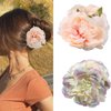 Paderison Hawaiian Flower Hair Clips - 2Pcs Set, Pink & Blue Peony Flower Claw Clips for Women, Chiffon Hair Accessories Plastic Hair Barrettes, Perfect for Brides, Bridesmaids, Teens, Great Gift