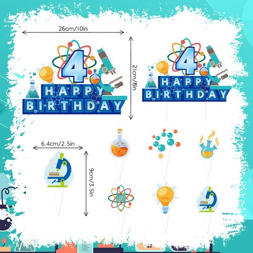 25pcs Science 4th Birthday Party Supplies, Chemistry School Cupcake Toppers Decorations, Scientis tlaboratory Theme Happy Birthday Kids Cupcake Toppers Decoration (4th)