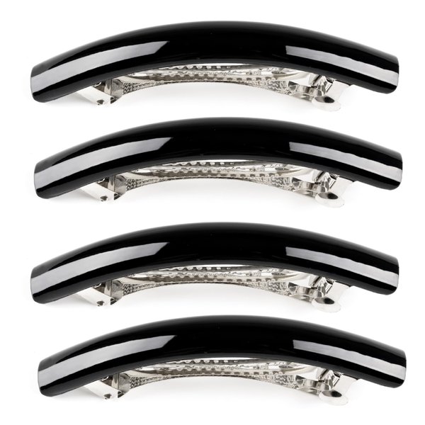 3.7" Long Curved Black French Barrettes for Thick Hair Acrylic Hair Barrettes Chic Ponytail Hair Clips for Styling Long Hair,4pcs (Black)