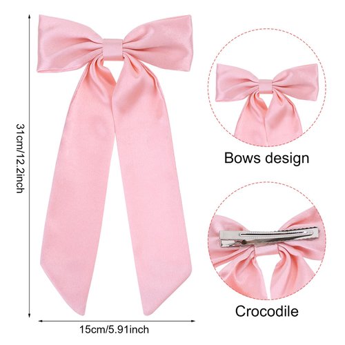 WLLHYF 2 PCS Big Bow Hair Clips Soft Bowknot Hair Pins French Long Tail Hair Barrettes Ponytail Holder Slides Metal Headpieces Vintage Headwear Party Valentine's Day Hair Accessories for Women Girls