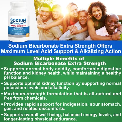 Sodium Bicarbonate Capsules Extra Strength 1300mg Organic Use No Junk. 1 Sodium Bicarbonate Capsule is 1300mg. Pure Sodium Bicarbonate Tablet