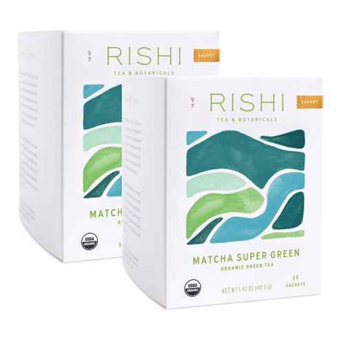 Rishi Matcha Super Green Tea, Organic Green Tea Sachet Bags, 15 Count (Pack of 2)