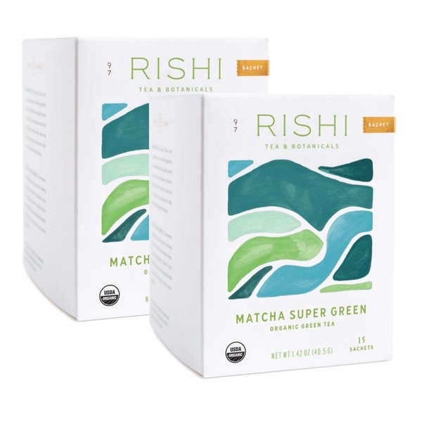 Rishi Matcha Super Green Tea, Organic Green Tea Sachet Bags, 15 Count (Pack of 2)