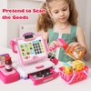 Pretend Play Calculator Cash Register Toy Gift for Kids Girls Age 3, 4, 5, 6, 7, 8+ Year Old, 57 Pcs Pink Grocery Store Playset, Incl Microphone, Credit Card, Scanner, Fake Food, Play Money for Kids