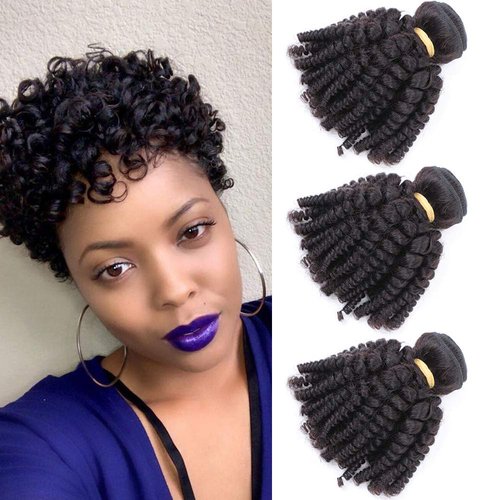 VIOLET Brazilian Funmi Hair 3 Bundles Spiral Curl Hair Bundles Short Curly Weave 9A 100% Unprocessed Brazilian Human Hair Extensions Full Head Hair Bundles (8" 8" 8", Natural Black)