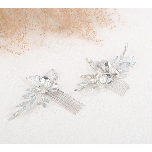 Sither Bridal Flower Hair Pins for Wedding Women Leaves Hair Clips Headpiece for Prom Halloween Party Hair Accessories Christmas Gift (silver)