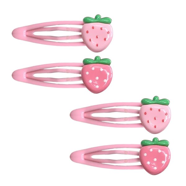 Strawberry Hair Clips for Baby Girls - 4Pcs Pink Metal Snap Hair Clips Hair Barrettes Hair Pink Accessories for Girls Toddlers Kids and Teens Gifts