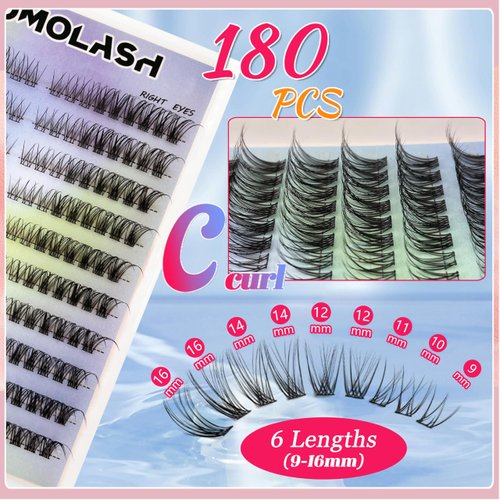 Momolash Natural Lash Clusters Kit Wispy Lashes Extension Kit with Lash Bond and Seal, Eyelash Tweezers, Remover, 180pcs D Curl Left&Right Cat Eye Cluster Eyelashes Extensions Kit DIY At Home
