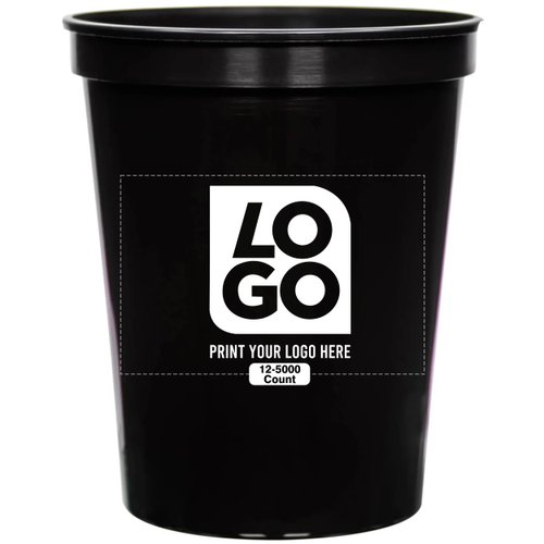 12 PCS One Color Print Custom 16 oz Stadium Cups, Reusable Party Cups For Birthday, Wedding, Events, Brand Promotion or Bbq Picnics (Black)