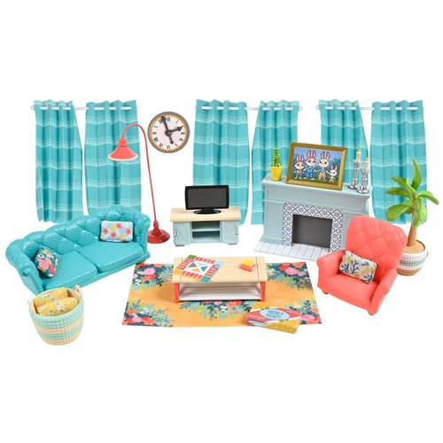 Honey Bee Acres Cozy Living Room Décor – 28 Pieces Accessory Set | Colorful Farmhouse Doll Furniture | Pretend Play Toys for Kids - Sunny Days Entertainment