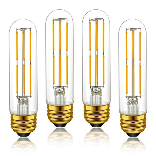 Adshen-US T10 LED Tubular Light Bulbs,Warm White 2700K,6W Dimmable Tube Vintage Led Filament Bulbs 60 Watt Equivalent,E26 Medium Base,LED Edison Bulb for Desk Lamp,Pendant Lights,4-Pack