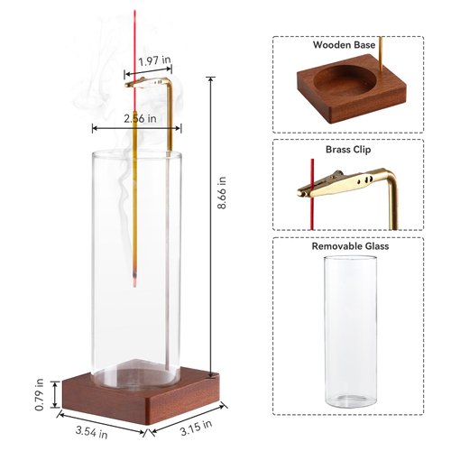 Durmmur Incense Holder for Sticks, Insence-Stick Holder Ash Catcher with Removable Glass [Anti-Ash Flying], Mess-Free Incense Burner Holder, Perfect for Meditation Yoga Relaxation, Home Decor