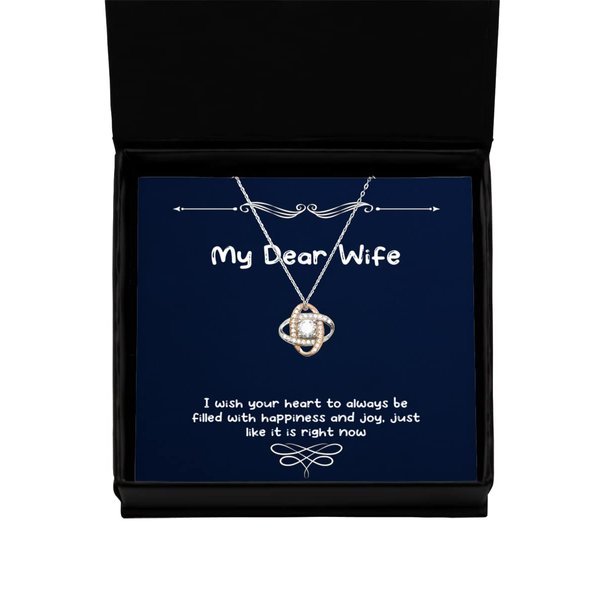 Fancy Wife Love Knot Rose Gold Necklace, I Wish Your Heart to Always be Filled with, Reusable Gifts for Wife, Christmas, New Years, Valentines Day, Mothers Day, Anniversaries
