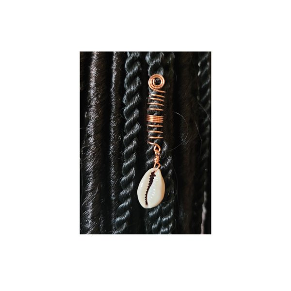 Beaditwearitloveit Cowrie Shell Loc Jewelry, Copper Wire Wrapped Dreadlock Jewelry, Beads For Braids, Locs, And Twists, Handmade Hair Accessories (Copper)