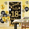 18th Birthday Party Decorations for Boys and Girls Black Gold Happy 18th Birthday Door Cover Banner with 18pcs 18th Birthday Black and Gold Balloons for 18th Birthday Anniversary Party Decor Supplies