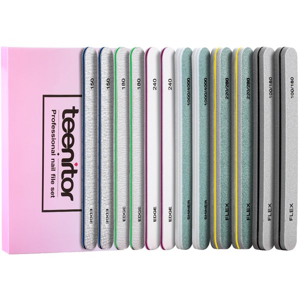 Teenitor Nail Buffer and Shine Kit, 12pcs Nail Files 100/180 Emery Boards for Natural Nails, Finger Nail File and Buffer Set for Nails, Nail Filer 240 Grit Nail File Buffing Block for Women