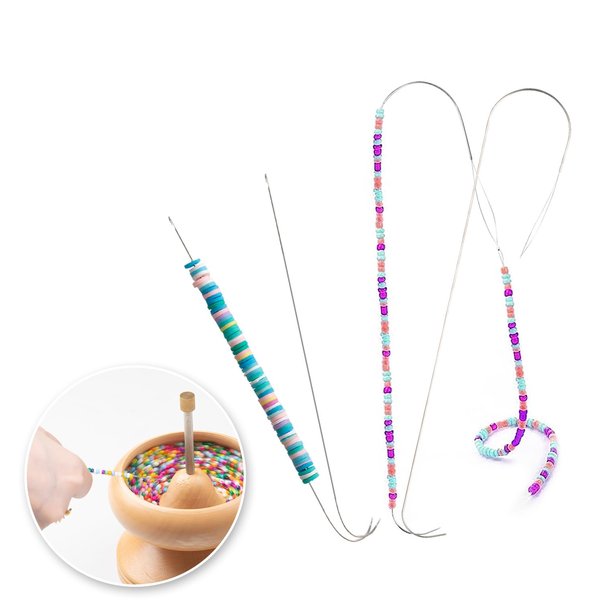 Hobbyworker Bead Spinner Needles, Big Eye Bending Beaded Needles Suitable for Clay Beads Seed Beads, Beads Rotating Needles Bracelet Necklace Jewelry Making (4 pcs Needle)