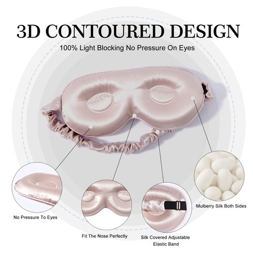 ZIMASILK Adjustable Silk Contour Sleep Mask, 100% 22 Momme Mulberry Silk Eye Mask, Designed for Long Lashes and Eyelash Extensions, Comfortable Eye Sleeping Mask with Pure Silk Filler (Pink)