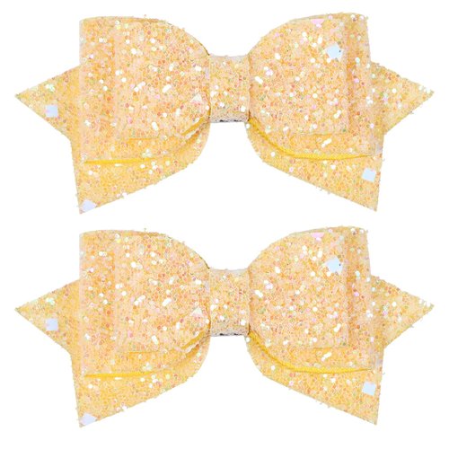 Glitter Sparkly Yellow Hair Bows 4" Alligator Clips Hair Barrettes for Teens Toddler Girls Hawaiian Luau Beach Tropical Vacation Party Favor Decorations Accessory Gift