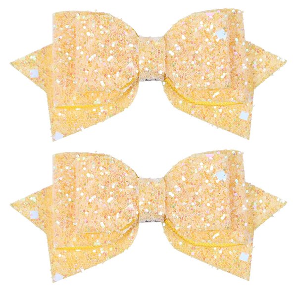 Glitter Sparkly Yellow Hair Bows 4" Alligator Clips Hair Barrettes for Teens Toddler Girls Hawaiian Luau Beach Tropical Vacation Party Favor Decorations Accessory Gift