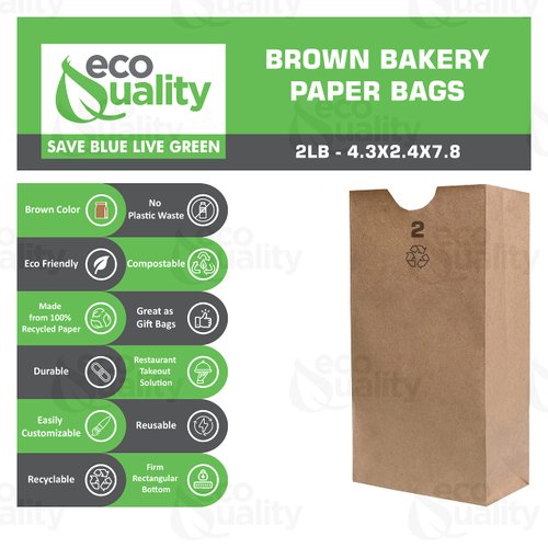 EcoQuality 1000 Mini Brown Kraft Paper Bag (2 lb) Small - Paper Lunch Bags, Small Snacks, Gift Bags, Grocery, Merchandise, Party Bags (4 5/16 x 2 7/16 x 7 7/8 inches) (2 Pound Capacity)
