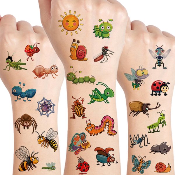 UVUXO Bug Temporary Tattoo for kids - 110 Styles Insect Temporary for Girls Boy Body Arm Shoulder Cute Tattoos Stickers, Birthday Party Supplies Gifts for Kids