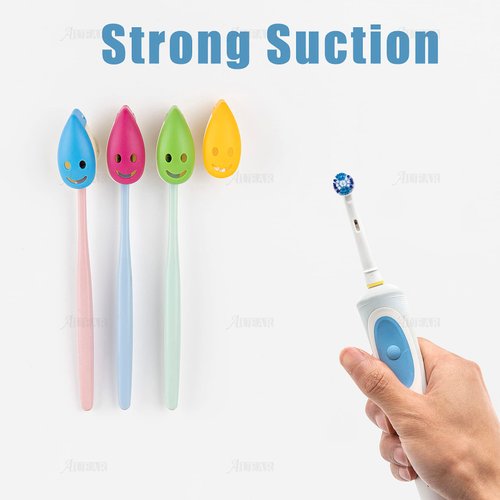 AUEAR, 8 Pack Smile Face Toothbrush Head Cover Cap with Suction Cup Cute Portable Toothbrush Protective Covers Case for Home Travel Outdoor Camping 4 Colors