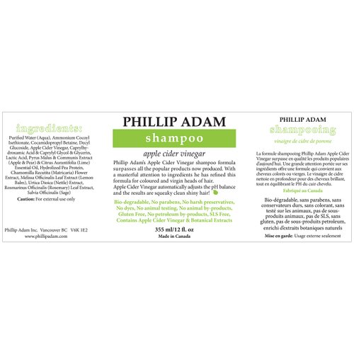 Phillip Adam Apple Cider Vinegar Shampoo and Conditioner Set for All Types of Hair - Sulfate Free - pH Balancing - 12 Ounce Each