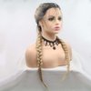melody wig Synthetic Blonde Lace Front Braid Wigs Ombre Blonde Double Braid With Dark Roots Heat Resistant Fiber Braid Baby Hair Wigs Add Human Weaving … …