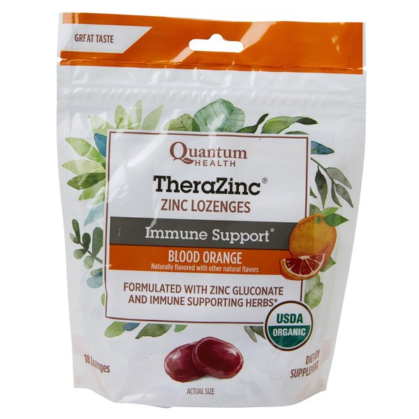 Quantum Health TheraZinc USDA Organic Blood Orange Zinc Lozenges For Adults and Kids, For Immune System Support, Individually Wrapped & Bagged, 18 Ct.