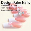 IMSOHOT Long Press on Nails Square French Tips Fake Nails Glossy Acrylic Full Cover Pink Glue on Nails Cute Bow Flower Designs 3D Bear Planet Charms Artificial Nails for Women 24Pcs
