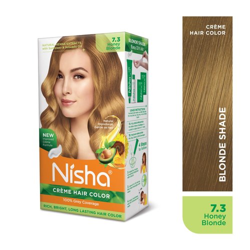 Nisha Creme Permanent Hair Color 100 percent Gray Coverage Hair Dye Easy to Apply Long Lasting Hair Colouring For Ultra Soft Deep Shine Conditioning With Natural Herbs Pack of 3 (Honey Blonde)