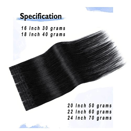 Hair Extensions Tape in, Jet Black Tape in Hair Extensions 18 Inch, Natural Seamless Long Silk Straight 40g 20pcs Hair Extensions