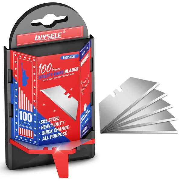 DIYSELF Utility Knife Blades 100 Pack, Box Cutter Blades Refills with Dispenser, Razor Blades Utility Knife Replacement Blades, Utility Blades for Box Cutter, Razor Knife Blades, Box Knife Blades