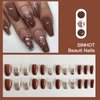 SINHOT Medium Coffin Press on Nails Ballerina Fake Nails Glossy Glue on Nails Brown Gradient Acrylic Nails with Brown Glitter False Nails Designs 24 pcs