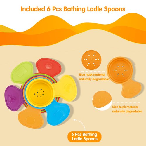 Baby Bath Toys for Kids Ages 1-3, 6PCS Mold Free Rainbow Floating Bathing Spoons, Water Table Toys for Infants 6-12 Months, Idea Early Educational Counting Pool Beach Toys Gift for Boys Girls
