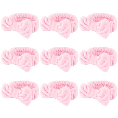 WHAVEL 9 Pack Pink Spa Headband for Washing Face, Makeup Headband Skincare Face Wash Headband Facial Headband Soft Fluffy Headband Bachelorette Spa Party Favors (C. Pink)