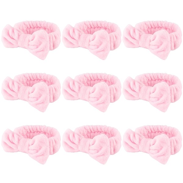 WHAVEL 9 Pack Pink Spa Headband for Washing Face, Makeup Headband Skincare Face Wash Headband Facial Headband Soft Fluffy Headband Bachelorette Spa Party Favors (C. Pink)