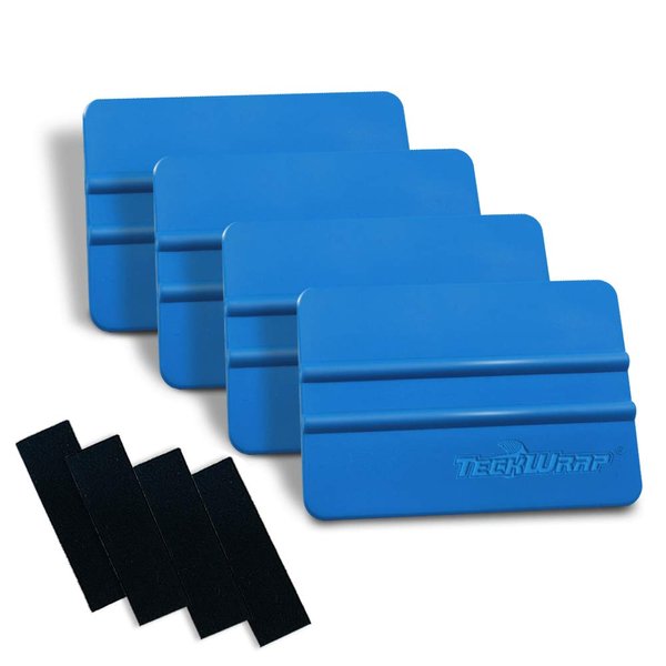 TECKWRAP Plastic Felt Edge Squeegee 4 Inch for Car Vinyl Scraper Decal Applicator Tool 4 pcs (with Black Felt Edge)