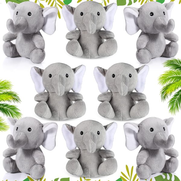 HyDren 8 Pcs Plush Mini Elephant Stuffed Animal Toys 4 Inches Cute Soft Forest Elephant Toys for Baby Shower Birthday Party Christian Charity Donation Supplies(Grey)
