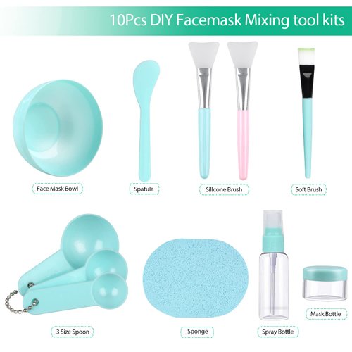 Face Mask Mixing Bowl Set, Facial Mask Mixing Tool Kit with Plastic Mask Bowl Silicone Mask Brushes Measuring Cup Stick Spatulas Facial Sponge (10PCS)