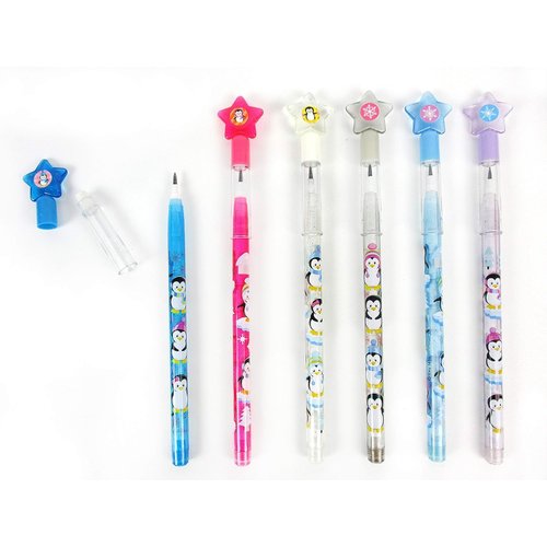 TINYMILLS Penguins Birthday Party Favor Set (12 multi-point pencils, 12 stampers, 12 sticker sheets, 12 small spiral notepads) Winter Party Favors for Classrooms