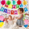Happy Birthday Banner, Rainbow Birthday Banner for Happy Birthday Party Decorations, 15 Rainbow Confetti Balloons, 5 Honeycomb Balls, 8 Hanging Swirl Streamers and Circle Dots Hanging Decorations